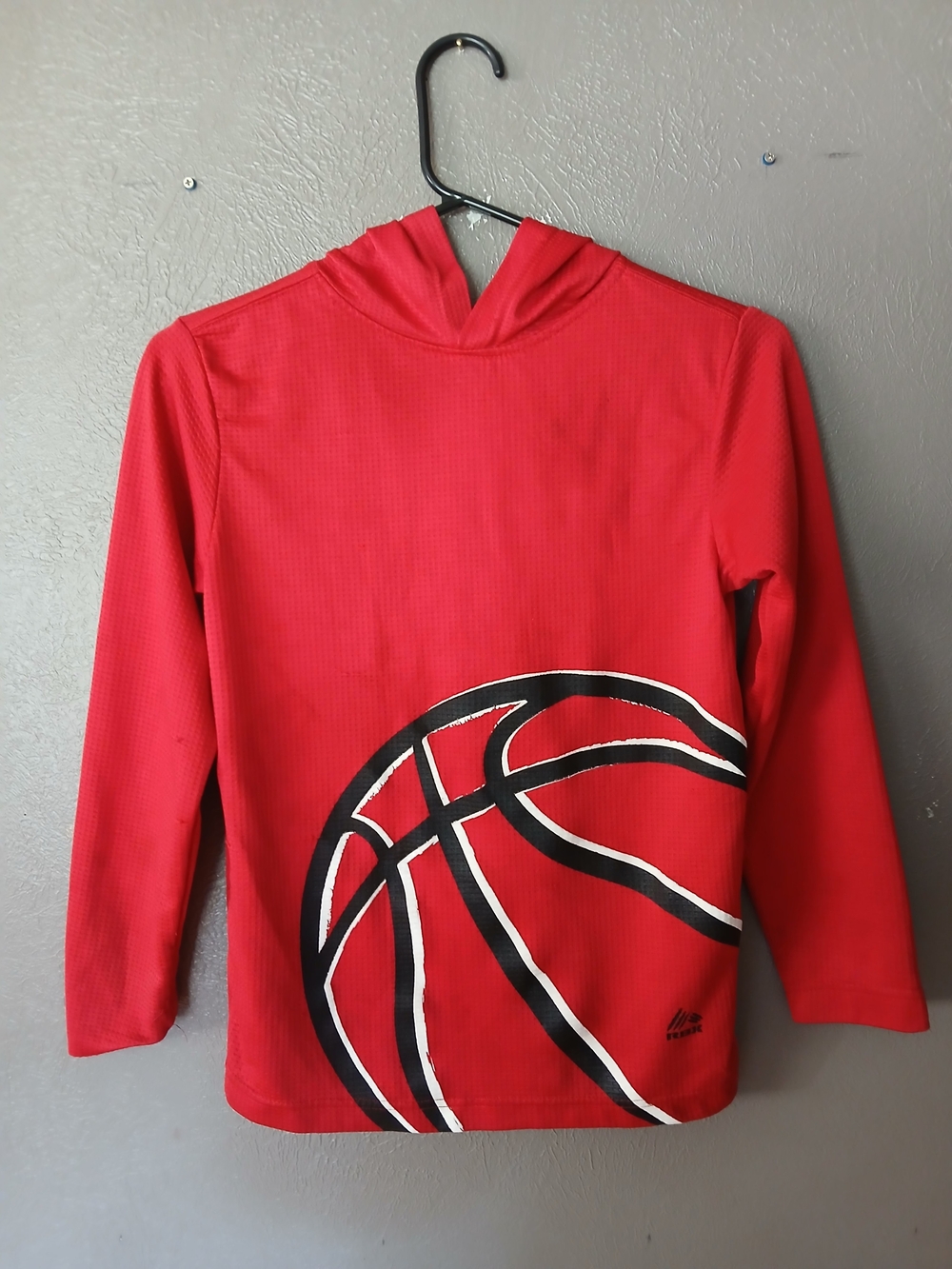 RBX Red Long Sleeve Hoodie Tee with Basketball Graphic
